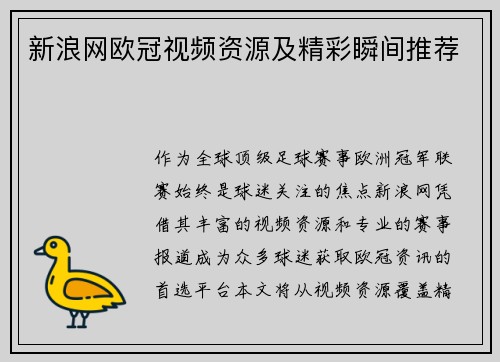 新浪网欧冠视频资源及精彩瞬间推荐